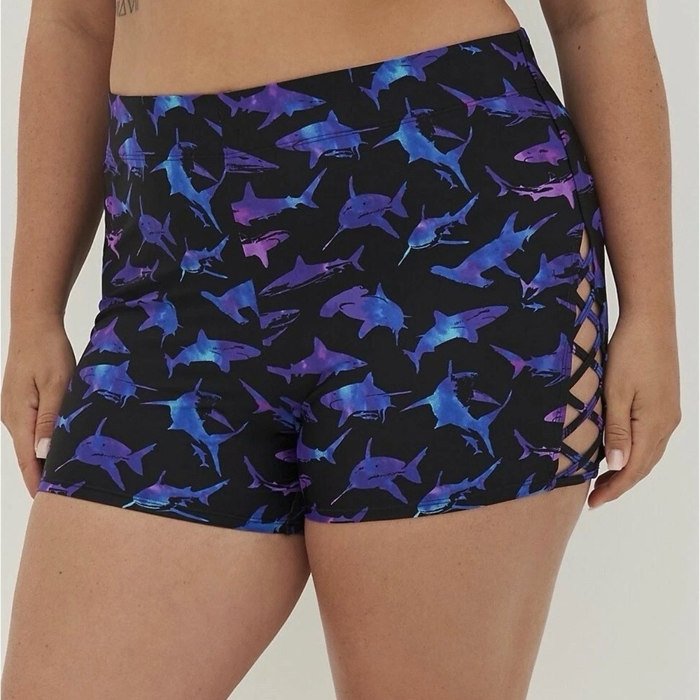 Torrid Black Blue Shark Print Swim Shorts Size 2X Beach Vacation Resort Cruise